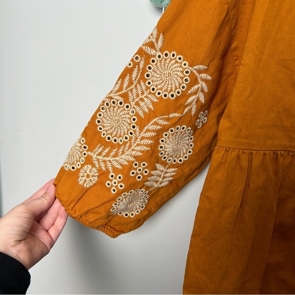 Madewell Embroidered-Sleeve Mustard Popover Dress - Picture 6 of 9